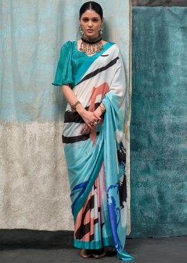 Multicolor Crape Saree In Print