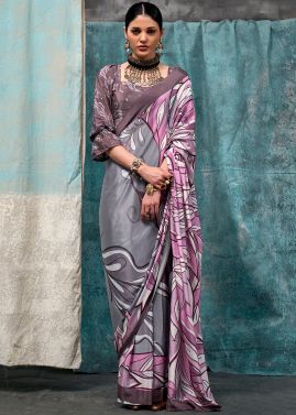 Mauve Purple Printed Crape Saree