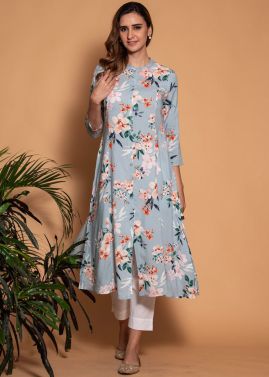 Blue Floral Printed Kurta Set ...