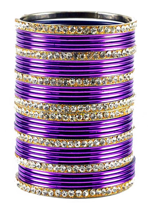 Shop Purple And Golden Stone Studded Indian Bangles Online