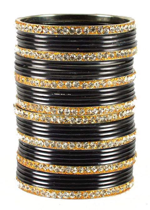 Stone Studded Black And Golden Indian Style Bangles USA UK