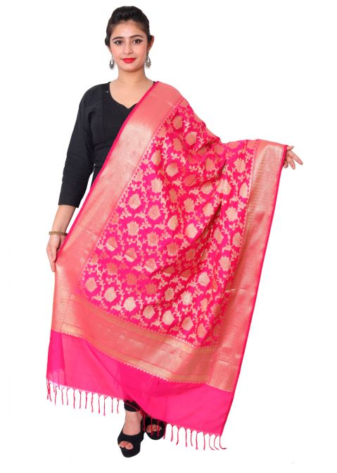 Art Silk Woven Dupatta In Pink