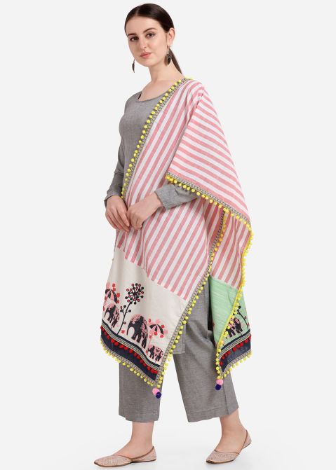 Multicolor Stripes Printed Cotton Dupatta