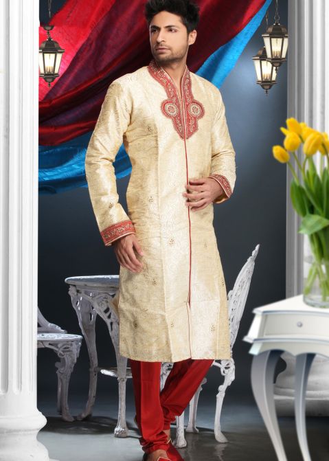 Readymade Gold Art Silk Kurta Pyjama