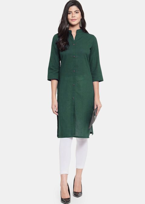 Green Plain Rayon Kurta Set