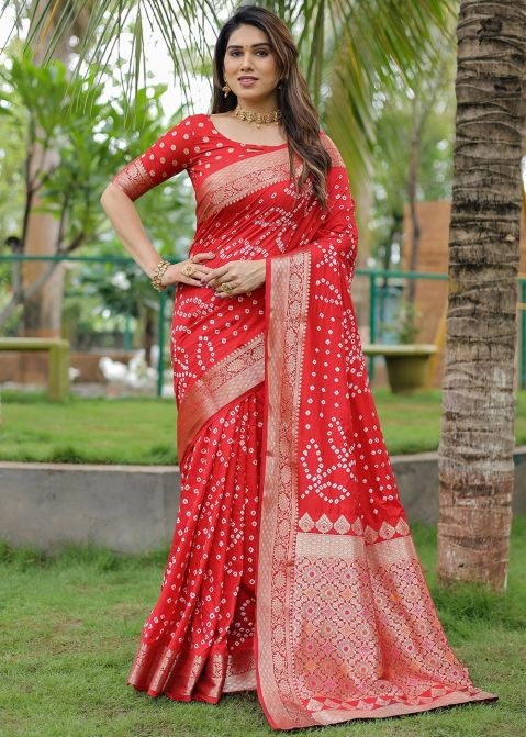 Red Zari Woven Saree In Dola Silk