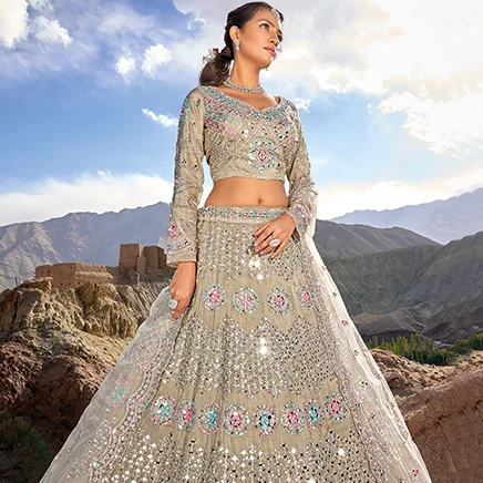 shop mirror work lehengas