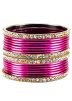 Pink and Golden Stone Studded Bangle Set