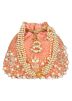 Pearl And Sequins Embellished Peach Potli Pouch