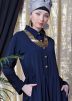 Readymade Flared Crepe Collared Blue Abaya