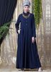 Readymade Flared Crepe Collared Blue Abaya