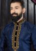 Readymade Navy Blue Art Silk Kurta Pyjama with Stole