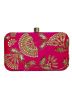 Pink Embroidered Frame Box Clutch With Chain Strap