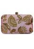 Embroidered Pink Silk Clutch With Chain Strap