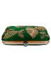 Green Embroidered Silk Frame Box Clutch