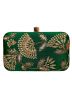 Green Embroidered Silk Frame Box Clutch