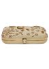 Floral Embroidered Beige Silk Clutch With Chain Strap