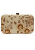 Floral Embroidered Beige Silk Clutch With Chain Strap