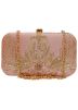 Embroidered Peach Silk Frame Box Clutch