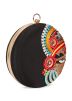 Black Embroidered Silk Round Clutch With Chain Strap