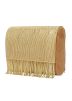 Golden Fringed Velvet Flapover Clutch With Chain Strap