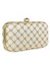 Embroidered Cream Silk Frame Box Clutch