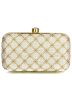 Embroidered Cream Silk Frame Box Clutch