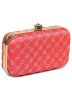 Pink Embroidered Silk Clutch With Chain Strap