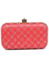 Pink Embroidered Silk Clutch With Chain Strap