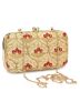 Embroidered Golden Clutch With Chain Strap