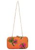 Floral Embroidered Orange Frame Box Clutch