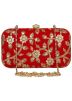 Floral Embroidered Red Velvet Frame Box Clutch