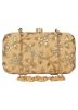 Golden Embroidered Velvet Clutch With Chain Strap