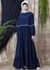 Blue Flared Readymade Side Frilled Abaya