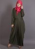 Green Readymade Lycra Pleated Flared Abaya