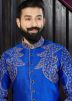 Readymade Royal Blue Art Silk Sherwani with Stole