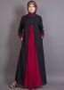 Black and Maroon Contrast Yoke Readymade Abaya