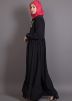 Black Readymade Puff Sleeved Crape Plain Abaya