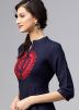 Navy Blue Embroidered Slit Style Kurta With Palazzo