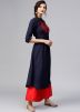 Navy Blue Embroidered Slit Style Kurta With Palazzo