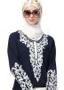 Blue Readymade Embroidered Abaya In Nida