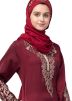 Maroon Readymade Embroidered Abaya In Nida