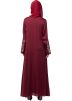 Maroon Readymade Embroidered Abaya In Nida