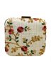 Floral Embroidered Art Silk Cream Square Clutch