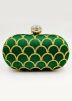 Zari Embroidered Green Art Silk Clutch