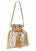 Grey Silk Zari Embroidered Potli Bag