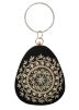 Black Beads Work Oval Clutch Bag In Velvet 