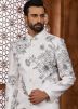Off White Floral Print Indo Western Sherwani