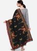 Black Cotton Dupatta With Thread Embroidery