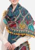 Blue Thread Embroidered Dupatta In Cotton